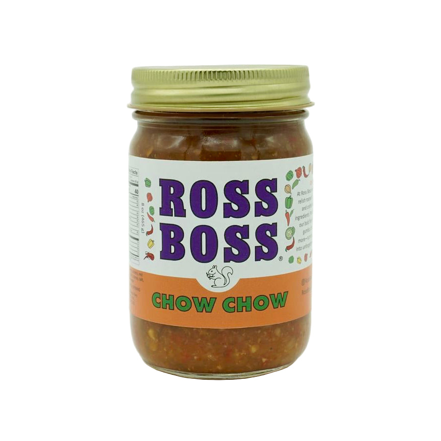 Jar of Ross Boss Chow Chow on a white background